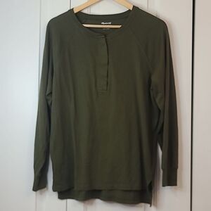 Madewell Cotton Henley Long Sleeve Top Olive Green Size XS